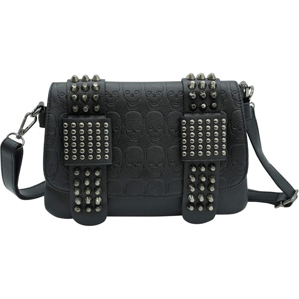 Women's Skull Shoulder Bag Faux Leather Rivets Punk Gothic Zipper